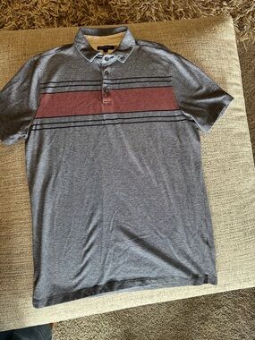 Banana Republic Men's Gray Polo with Red Chest Stripe